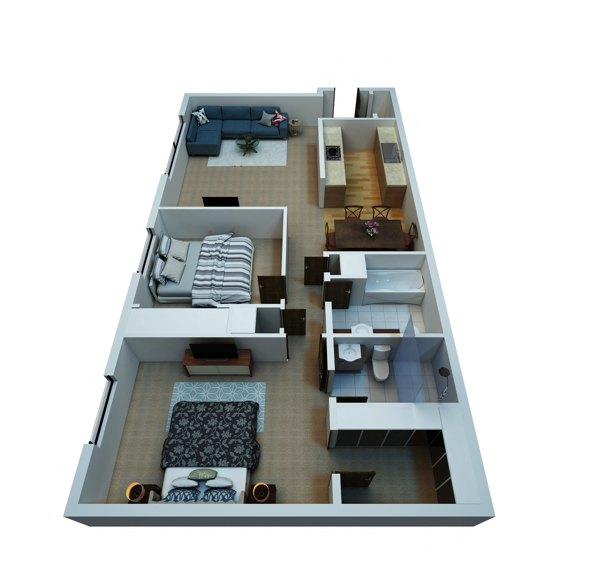 Floor plan for 2 beds, 2 baths, 1040 sqft
